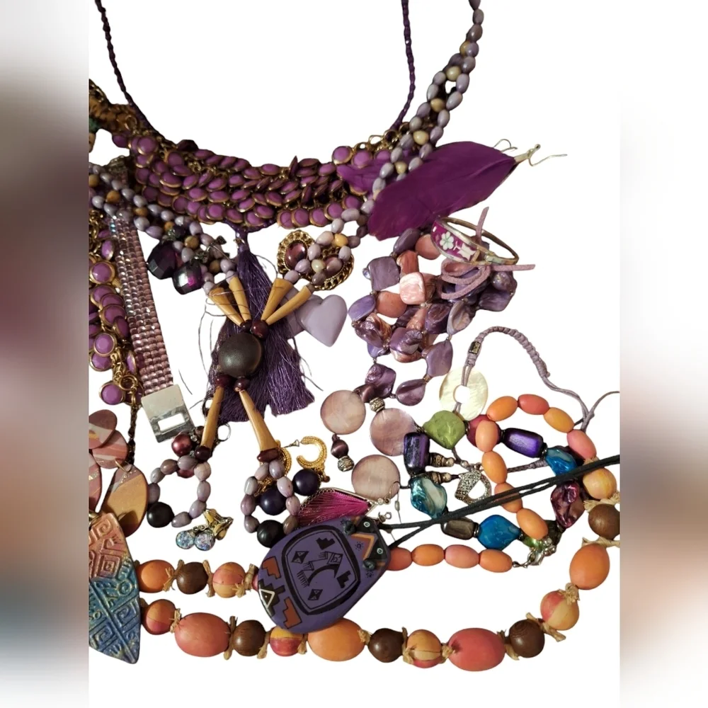 Lavender Purple Toned Boho Gypsy Jewelry Bundle Necklaces Bracelets Earrings 22